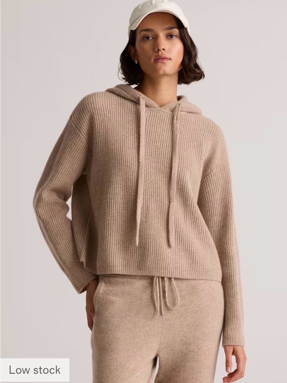 Quince Ribbed Hoodie Sweater in Beige Taupe